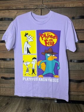 Disney Lilac Phineas and Ferb Graphic Tee with Multicolor Print